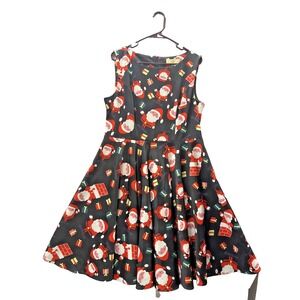 Grace Karin Women's Black, Red &White Christmas Holiday Santa Print Dress XL EUC